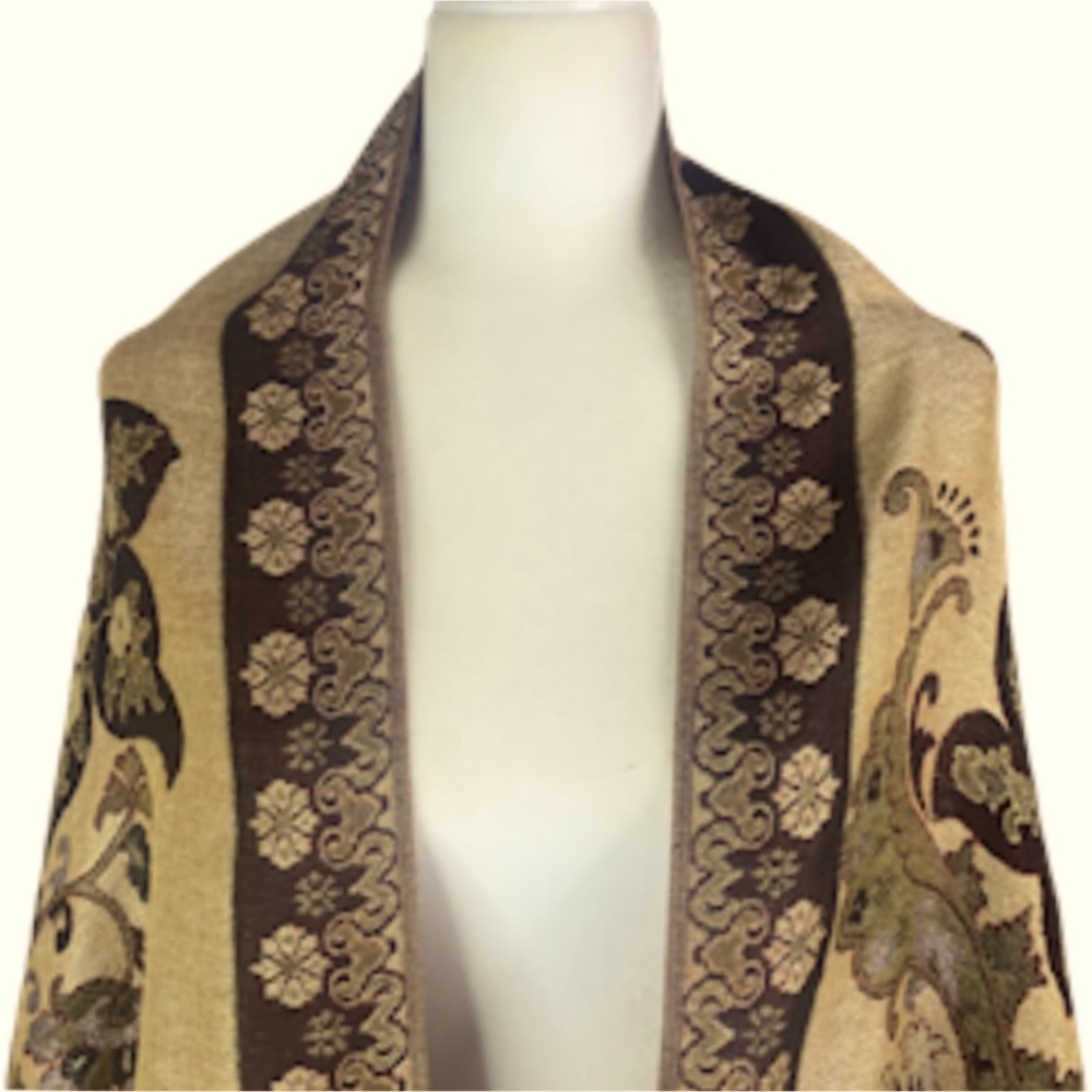 Pashmina Shawl Boho Metallic Thread Fringe - Picture 7 of 10